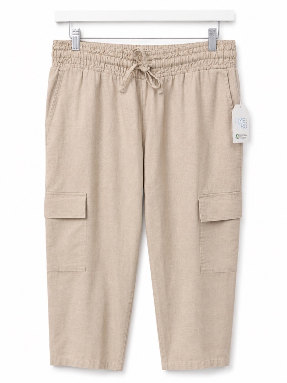 Womens linen blend cargo pants paper bag nwt tan sz small 4-6 nwt time and tru